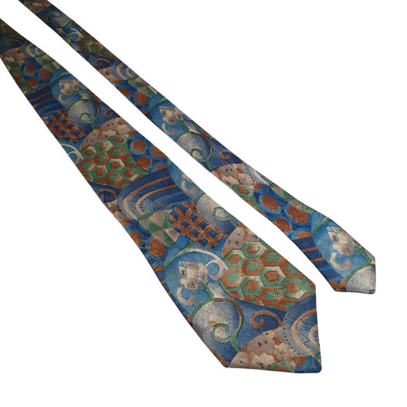 Vintage Collezione Michelangelo Italian Designer Silk Men Necktie Abstract Retro - Picture 1 of 5